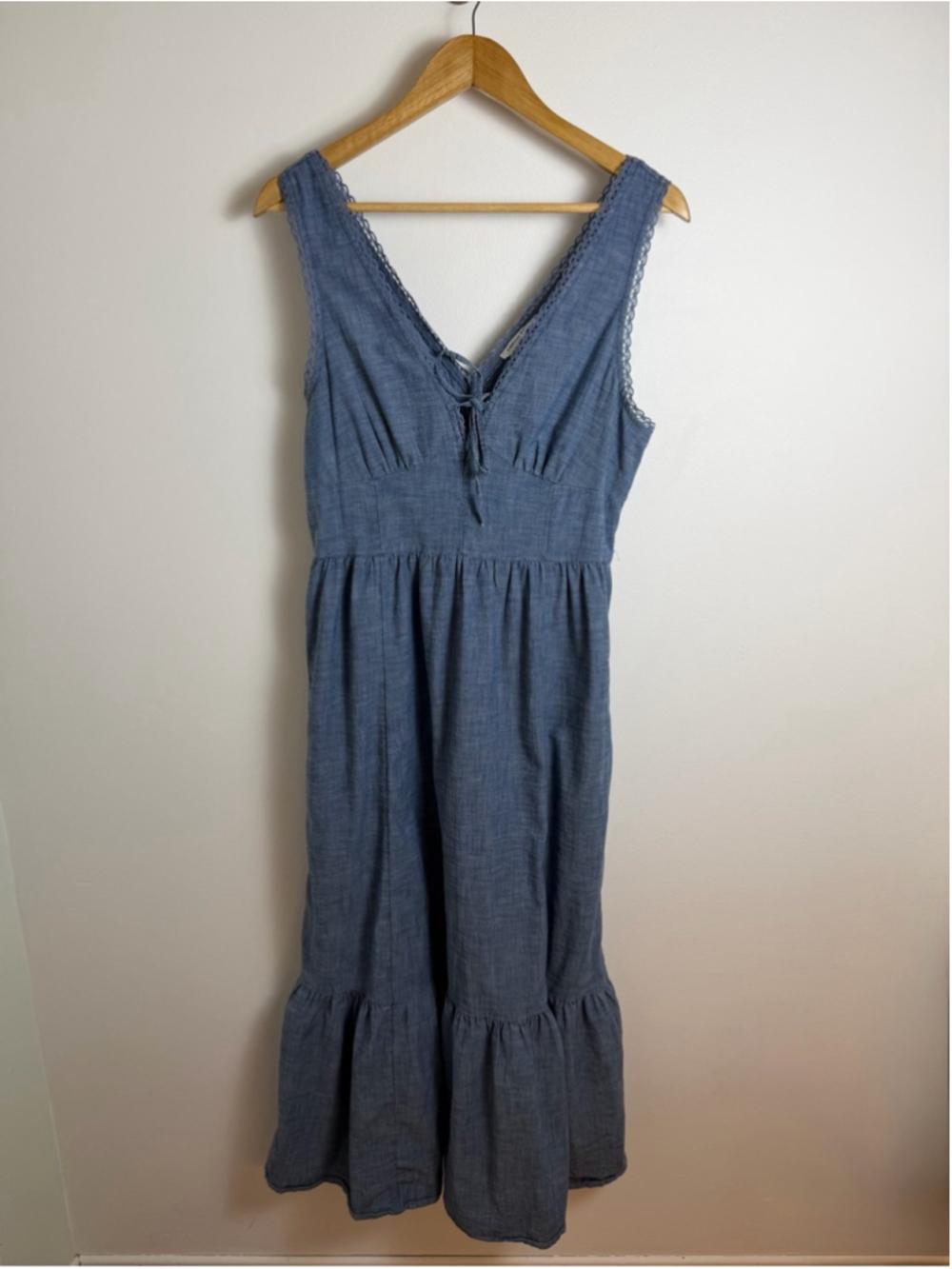 American Eagle Chambray Lace Trim Maxi Dress M